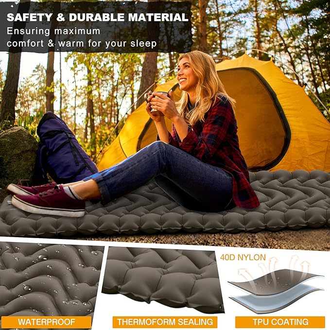 MEETPEAK Camping Pad, Foot Press Inflatable Sleeping Pad Extra Thick Lightweight Camping Sleeping Mat Ultralight Compact Waterproof Air Mattress for Outdoor Hiking Hammock Backpacking Sleeping Bag