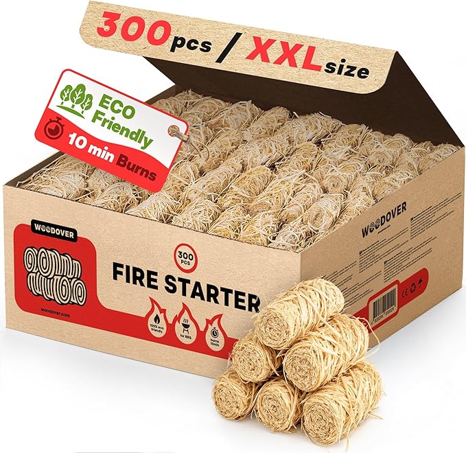 300 pcs Large Fire Starters for Fireplace, Natural Fire Starter for Campfires, for Wood Stove, BBQ, Grill, Pizza Oven, Outdoor Fire Pit, Chimney Charcoal Starter