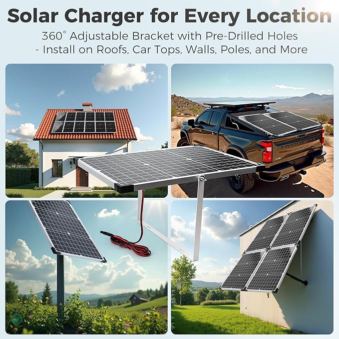 Solar Panel Kit 30W 12V, Solar Battery Trickle Charger Maintainer, Waterproof Solar Panel + Upgrade Charge Controller + Adjustable Mount Bracket for Boat RV Motorcycle Marine