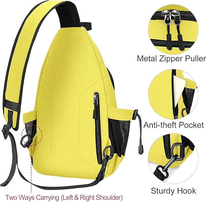 MOSISO Sling Backpack,Canvas Crossbody Hiking Daypack Bag with Anti-theft Pocket, Yellow