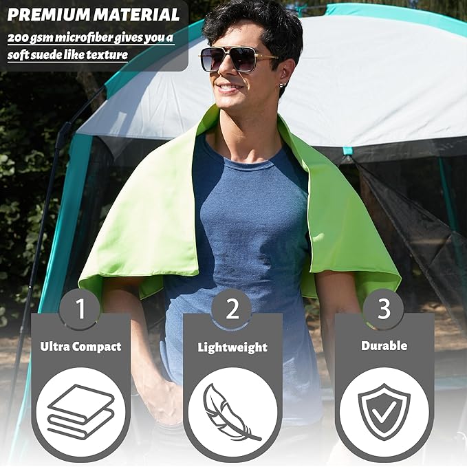 Rainleaf 2 Pack Microfiber Quick Dry Travel Towel, Super Absorbent Ultra Compact Lightweight Camping Towel for Gym, Hiking, Pool, Yoga - Green