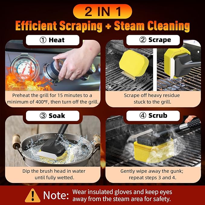 Bristle-Free Steam Cleaning Grill Brush, Safe for All Grill Griddle, Heat-Resistant Head, BBQ Grilling Gift for Men