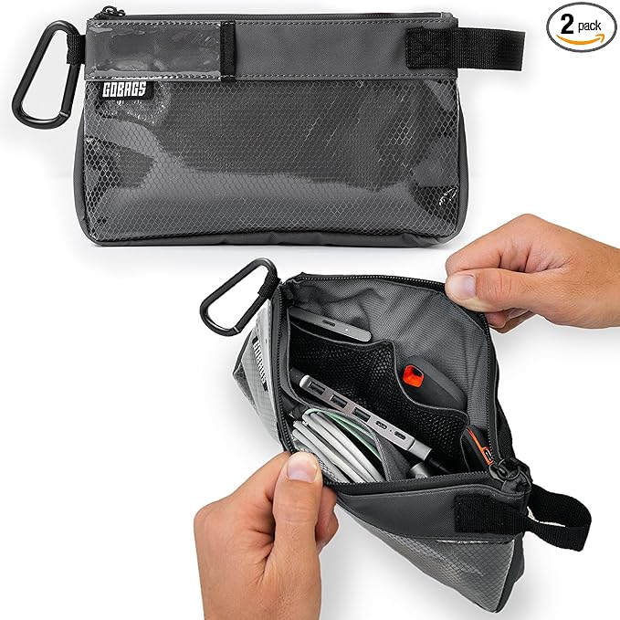 GOBAGS Production Zipper Bags - Electronics & Camera Accessories Bag - Cable organizer, Gear Accessory Pouch, Travel Camera Essentials (Small, Gray, 2 pack)