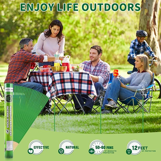 Mosquito Repellent Incense Sticks - 60 Plant-Based Citronella Incense Sticks for Backyard, Travel, Camping, Indoors, and Outdoor Patio