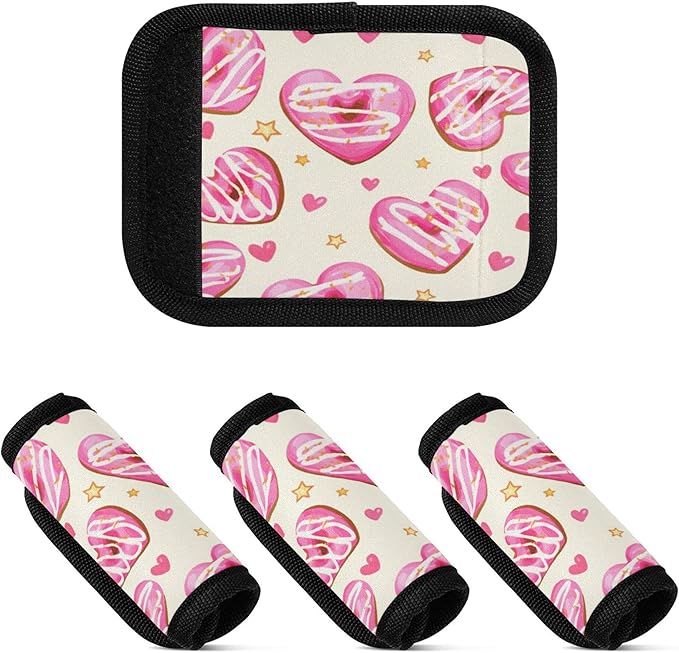 4 Pack Valentines Chocolate Luggage Handle Wrap, Detachable Luggage Tag, Neoprene Suitcase Wrap with Comfort Grip & Bright Identifier for Suitcase, Travel Bag, Sports Bag