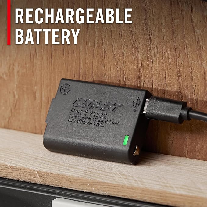 Coast FL95R 1250 Lumen Rechargeable Plus LED Headlamp with Green, Red and Area Light Modes and Glide Focus