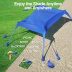 Rhino Valley Beach Tent Shade Canopy UPF50+ Protection, 8 Sandbags, 4 Stability Poles, Outdoor Sun Shelter Umbrella for Sand, Camping, Fishing Essentials