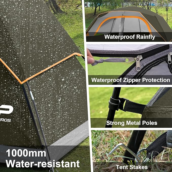 CAMPROS CP Tent 8 Person Camping Tents, Waterproof Windproof Family Tent with Top Rainfly, Large Mesh Windows, Double Layer, Easy Set Up, Portable with Carry Bag, for All Seasons