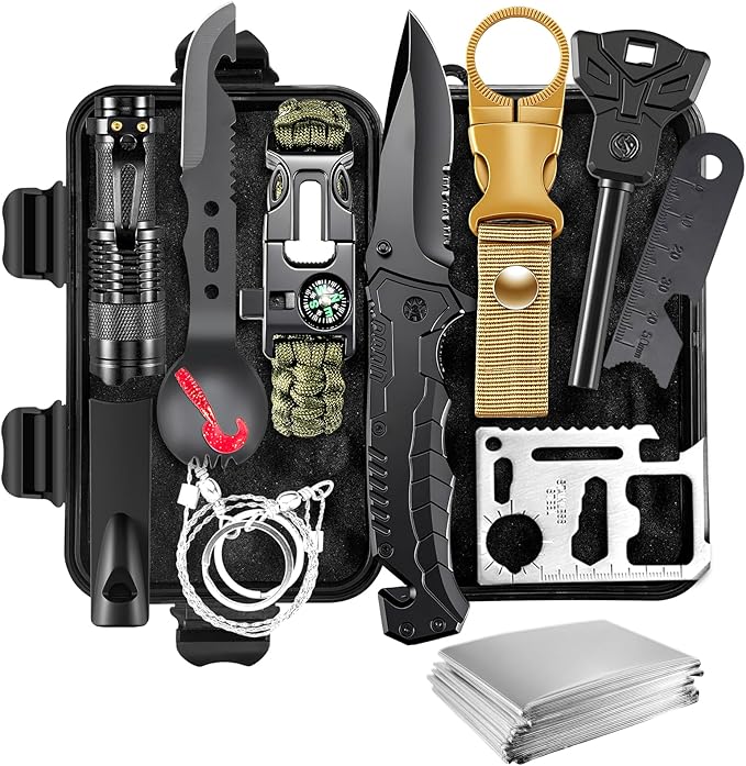 11-in-1 Survival Kit for Camping Essentials,Compact & Portable Multi-Tool for Backpacking, Hiking, Car Emergencies, Durable Outdoor Gear