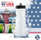50 Strong Bulk Water Bottles | 24 Pack Sports Bottle | 22 oz. BPA-Free Easy Open with Pull Top Cap | Made in USA | Reusable Plastic Water Bottles for Adults & Kids | Top Rack Dishwasher Safe