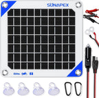 SUNAPEX Solar Battery Charger Maintainer, 5W 12V Portable Waterproof Solar Panel Trickle Charger with Built-in Charge Controller, Cig Plug, Alligator Clips, O-Rings for Car, Truck,Tractor, Boat, etc