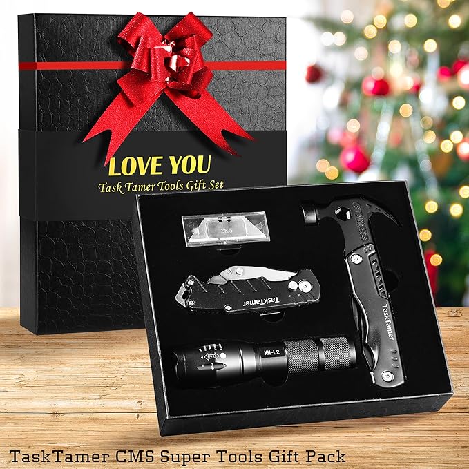 Gifts for Husband Him, Multitools Gift Set "LOVE YOU" Includes Multi-tool Hammer, Utility Knife, LED Flashlight, EDC Toolbox for Car, Super Gifts Set for Valentines's Day, Anniversary Day, Birthday