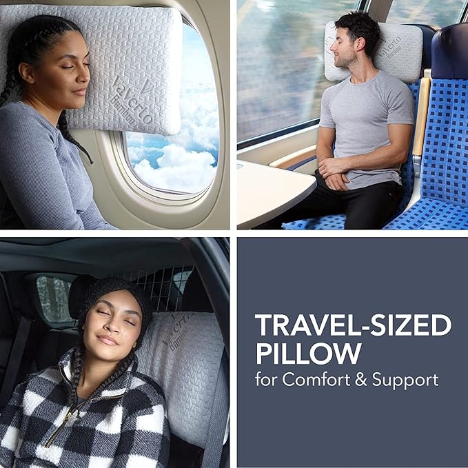 Vaverto Gray Travel and Camping Pillow - Compressible Medium Firm Memory Foam, Viscose Made from Bamboo Cover, Machine Washable, Ideal for Backpacking, Airplane, Car Travel