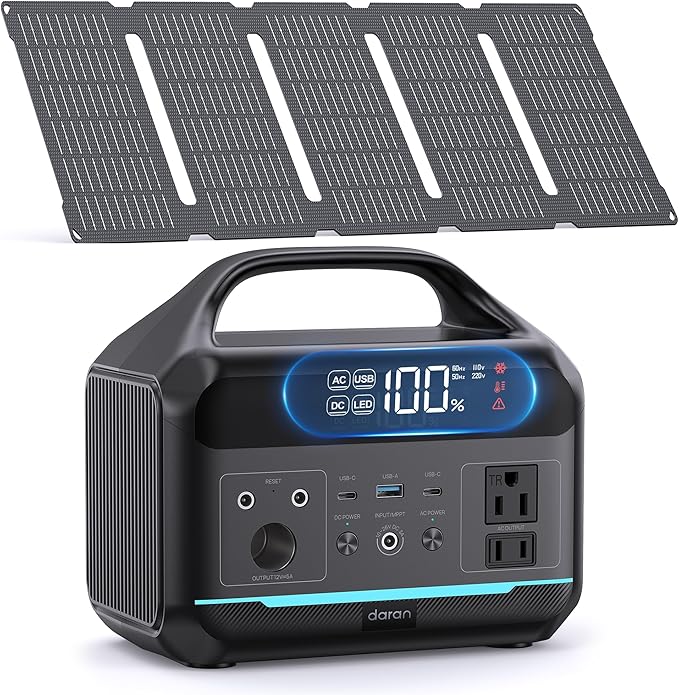 DARAN Solar Generator 192Wh with 30W Solar Panel, Portable Power Station 300W (600W Surge), 8 Outputs LiFePO4 Battery, Portable Charger for Camping, Emergency, Outdoor Off-Grid Use