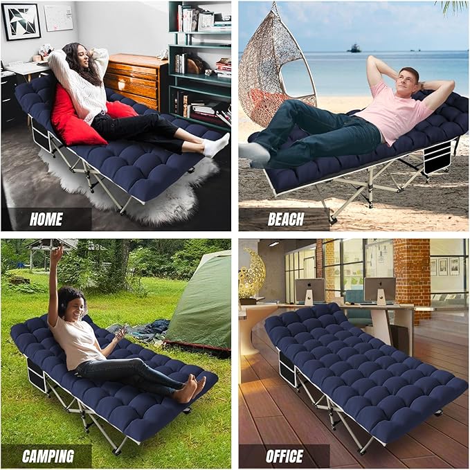 YELLOW JACKET Folding Camping Cot for Adults,600LBS Max Load,28" Wide Sleeping Cot with Removable Thick Mattress Portable Foldable Camping Bed with Carry Bag for Camp,Home,Office,Travel,Blue