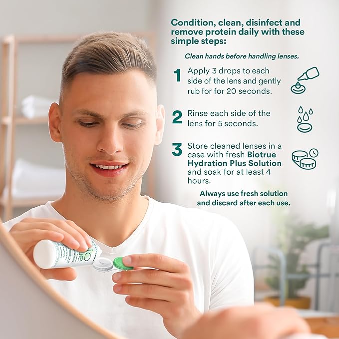 Biotrue Hydration Plus Contact Lens Solution, Multi-Purpose Solution for Soft Contact Lenses, Lens Case Included, 10 FL OZ (Pack of 2)