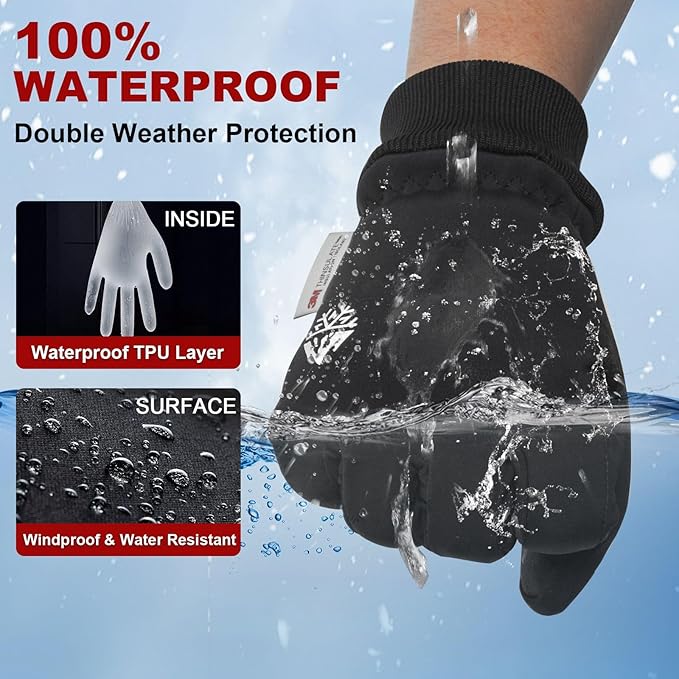 Pixel Panda Winter Gloves for Men Women Warm Touchscreen Gloves for Cold Weather Thin Water-Resistant Windproof Non-Slip Gloves for Cycling, Driving, Running, Hiking