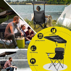 YOUNG WOOD Portable Camping Chair Beach Chair with Shade Canopy, Fold Lightweight Oversized for All, Easy to Open and Close Without Installation, Side Pocket Design for All Outdoor Activities，Black