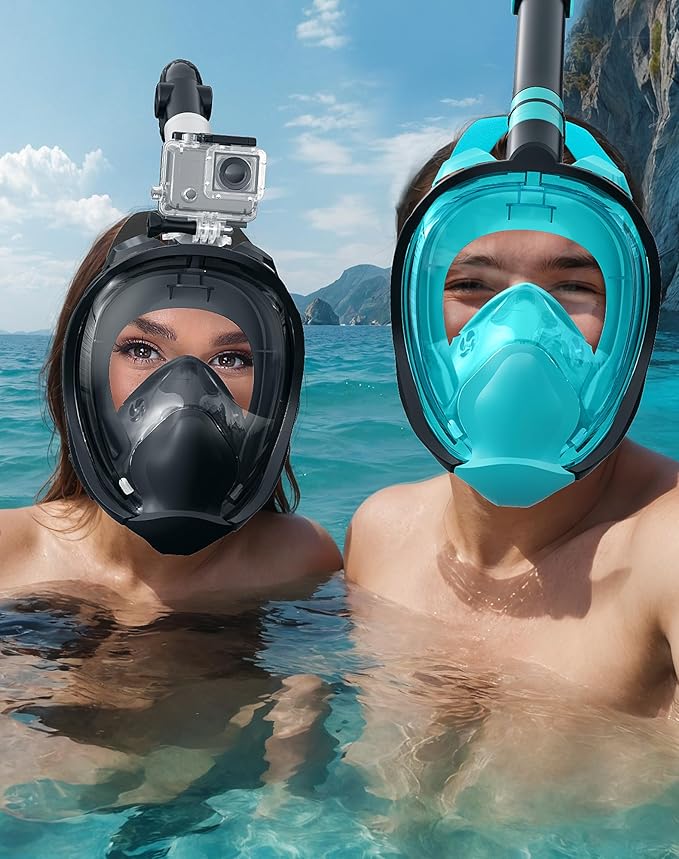 Zenoplige Full Face Snorkel Mask Adults,Dry-Top Snorkeling Gear with Camera Mount,Foldable 180-Degree Panoramic Scuba Mask for Snorkeling Diving Swimming Travel,Snorkel Mask Anti-Fog & Anti-Leak