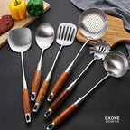 Slotted Spoon,304 Stainless Steel Skimmer Spoon with Heat Resistant Wooden Handle,Silver/15.8Inch