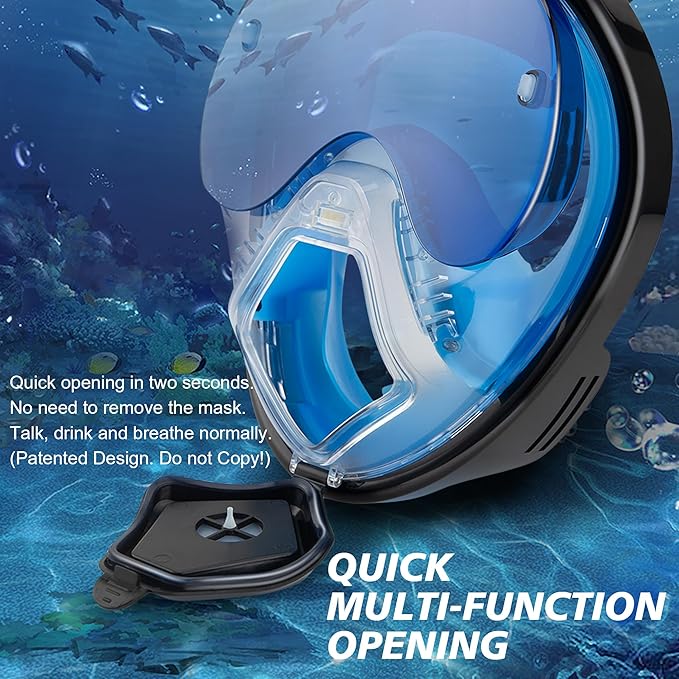 Devilfish Full Face Snorkel Mask Adults, Dry Top System Snorkeling Set with Foldable Sunglasses, 180 Degree Panoramic View Snorkel Gear, Scuba Diving Masks Anti-Leak & Anti-Fog