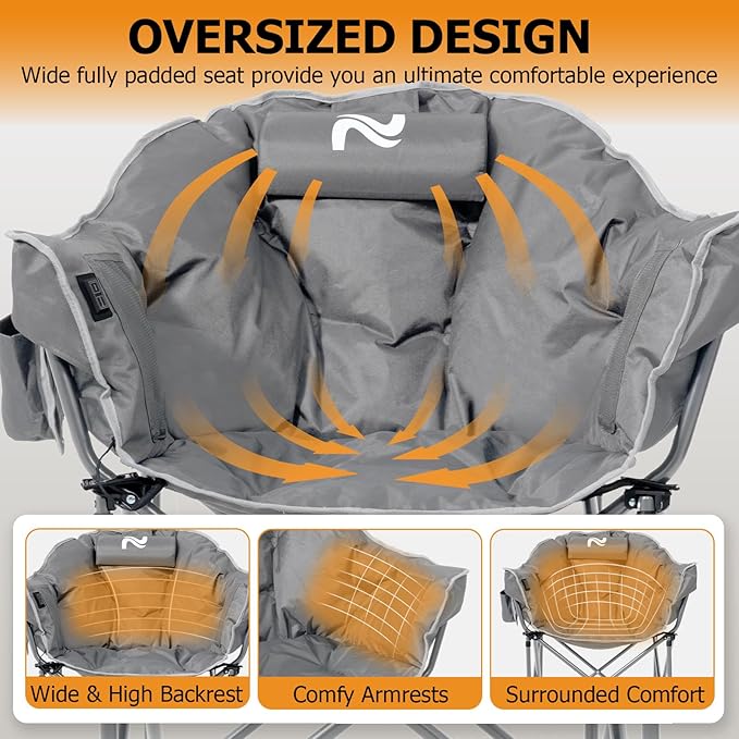 LILYPELLE Oversized Heated Patio Lounge Chair - Portable Moon Saucer Folding Chair with 3 Heat Levels for Camping & Lounge