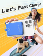 6000mah Ultra Slim Built in Cables Power Bank, Card Size Built in USB C Cords Battery Pack Portable Charger for Phones, 3 Output External Battery Pack Compatible with iPhone, Samsung, Deep Blue