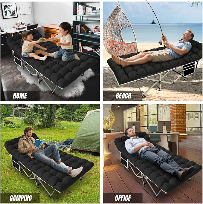 YELLOW JACKET Camping Cot with Mattress for Adults, Upgraded 32" Wide Folding Sleeping Cot, Portable Camping Cot with Carry Bag, Cot for Camping 600lbs Max Load, Home,Office,Travel (Black)