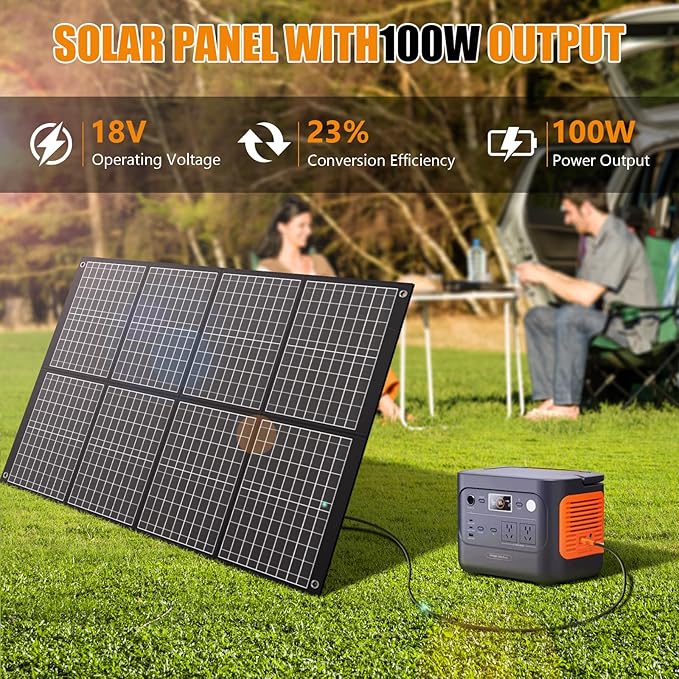 100 Watt Portable Solar Panels,100w Foldable Solar Panel for Power Station Camping Hiking Off-Grid Living, Monocrystalline Folding Panels Solar with 5V USB 18V DC Output