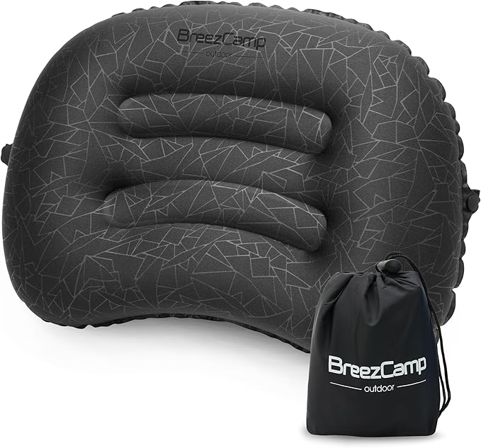 Inflatable Camping Pillow, Travel Blow Up Air Pillow, Neck Lumbar Support Ultralight Compact Pillow for Outdoor Hiking Backpacking Car Beach Airplane Sleeping Essentials, Black