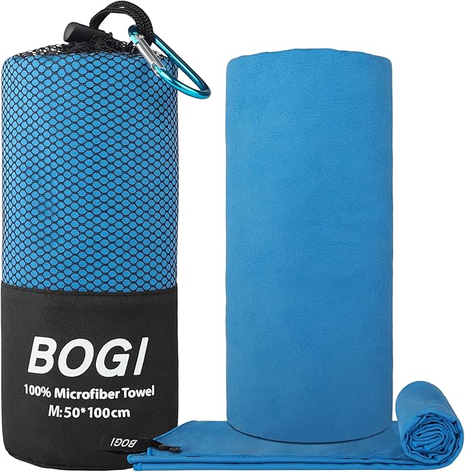 BOGI Microfiber Travel Sports Towel-Quick Dry Towel, Soft Lightweight Microfiber Camping Towel Absorbent Compact Travel Towel for Camping Gym Beach Bath Yoga Swimming Backpacking (M:40''x20''-Blue)