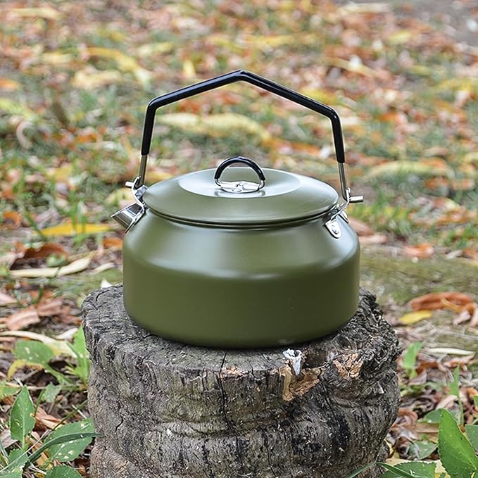 Camping Kettle Camp Tea Coffee Pot, 1L Stainless Steel Outdoor Campfire Camp kettle, Portable Lightweight Teapot Fast Heating Boiling Water, Ideal for Hiking Picnic Travel, Green