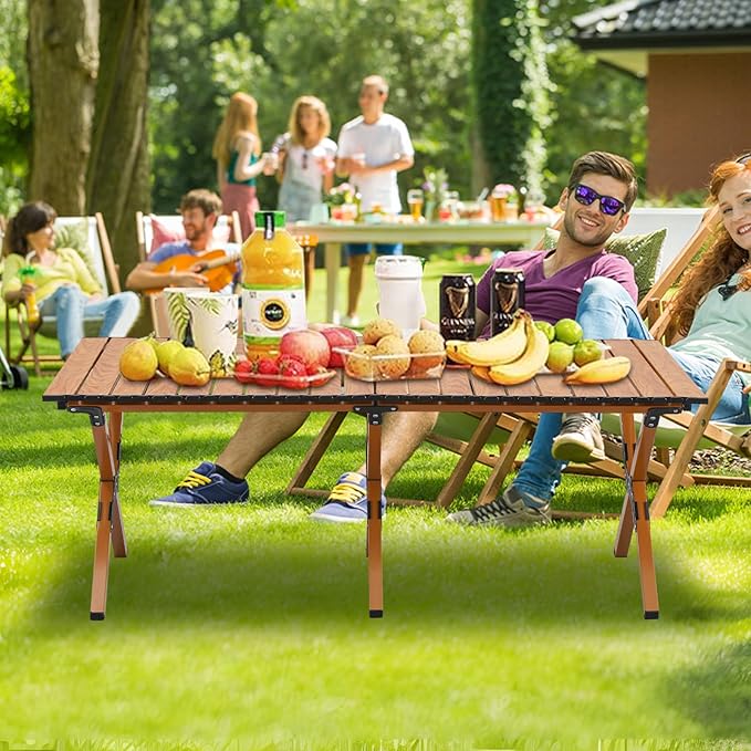 BOOSDEN Portable Folding Camping Table, Outdoor Low Picnic Table, Aluminum Roll-up Camping Table with Carry Bag, Lightweight Foldable Camp Table for Beach,Party, Patio, BBQ, Travel, Backyard