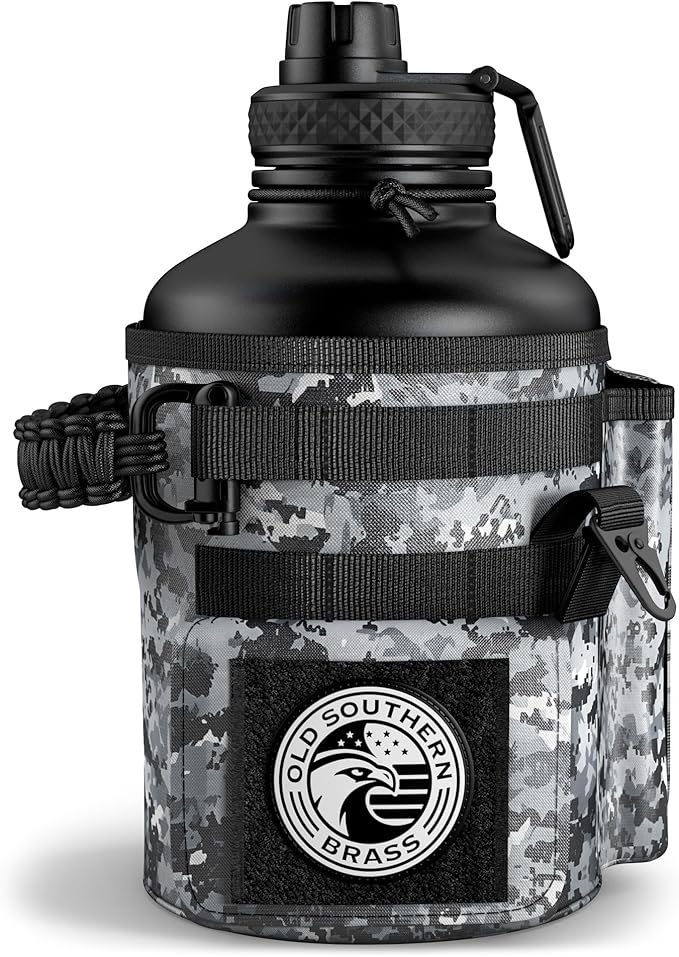 Combat Canteen - 64oz Insulated Water Bottle with Paracord Handle, Stainless Steel Water Jug with Rugged Pockets for Keys, Wallet & Phone - Black Digital