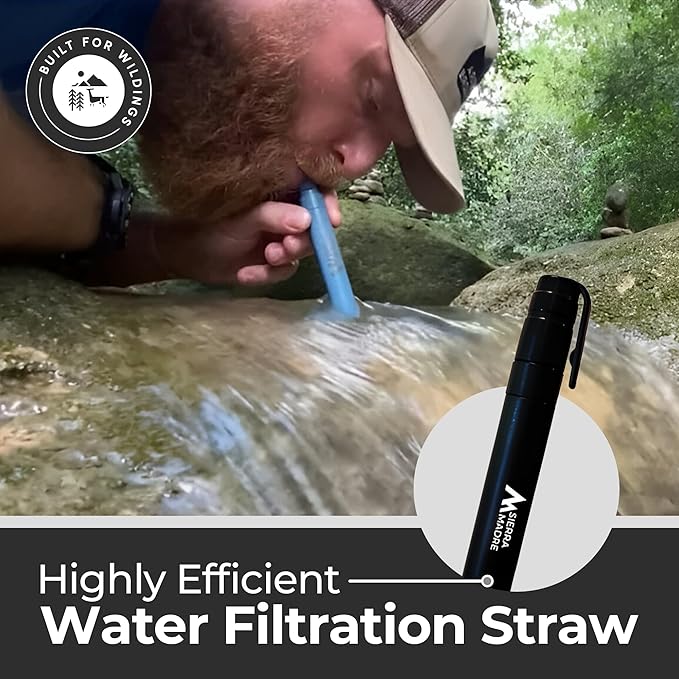 Sierra Madre Portable Water Filter Straw – 264 Gallon Water Filtration for Backpacking, Camping, Hiking, Travel - Ideal for Outdoor Emergency Hydration & Supplies - Portable & Lightweight (Pack 1)