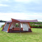KTT Extra Large Tent 12 Person,Awning Family Cabin Tents,2 Rooms,3 Doors and 3 Windows with Mesh,Straight Wall,Waterproof,Double Layer,Big Tent for Outdoor,Picnic,Camping,Family Gathering