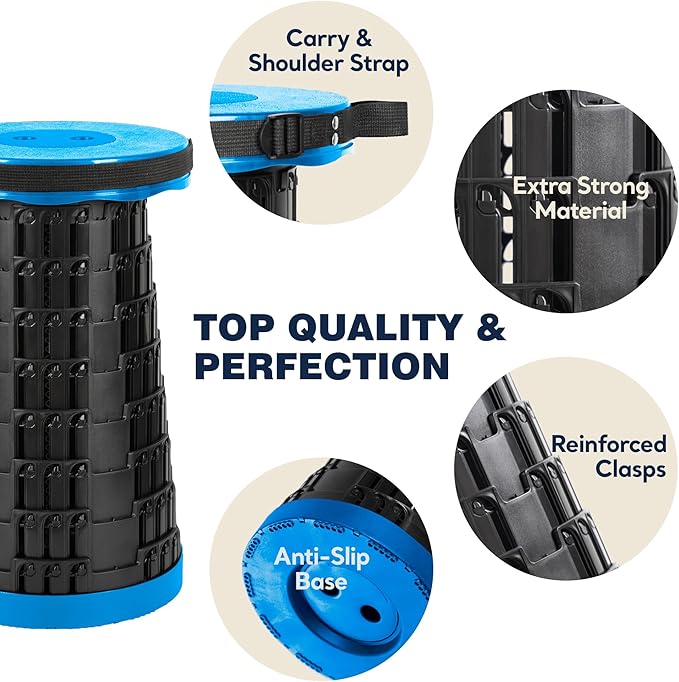 2-Pack 2025 Upgraded Collapsible Stool, Max 620lb Portable Folding Stool, Height Adjustable Retractable Telescopic Seat, Travel Chair, Foldable Camping Seat or Footrest, Gift
