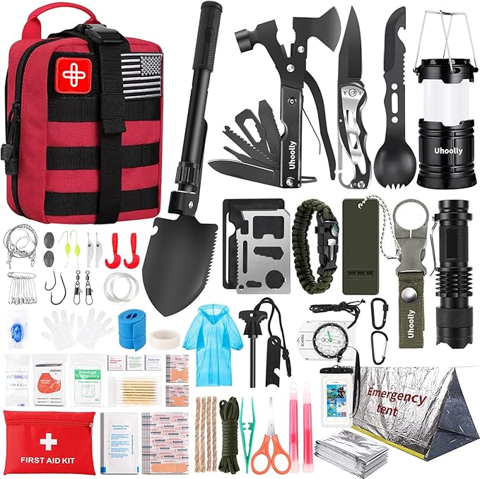 Survival Kit, Gifts for Men Women Teen Boys, 252 pcs Survival Gear and Equipment Mini First Aid Kit for Car Home, Emergency Kit with Molle System for Earthquake, Outdoor Adventure, Car Travel