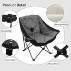 Northroad Oversized Foldable Camping Chair with Cell Phone Holder,Outdoor Padded Lawn Chair w/Cup Holder,Carry Bag for Beach, Hiking, and Picnics,Heavy-Duty 300-lbs Capacity, Black