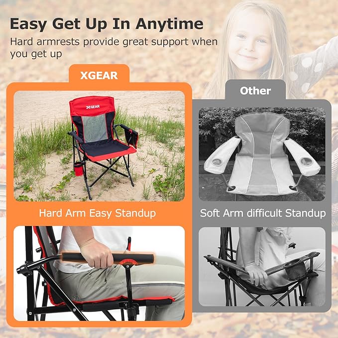 Camping Chair for Adults 350 LBS Support Camp Chair 2PCS with Breathable Mesh Back Fabric with Arm Rest Cup Holder and Portable Carrying Bag