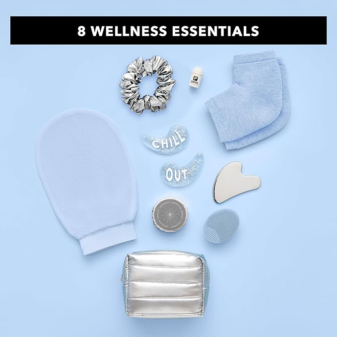 Pinch Provisions Winter Wellness Kit, 8 Skin Care Accessories & Essentials, Self-Care & Spa Gift with Reusable Eye Gels, Silicone Lip Scrubber, Metal Gua Sha, Moisturizing Socks & More