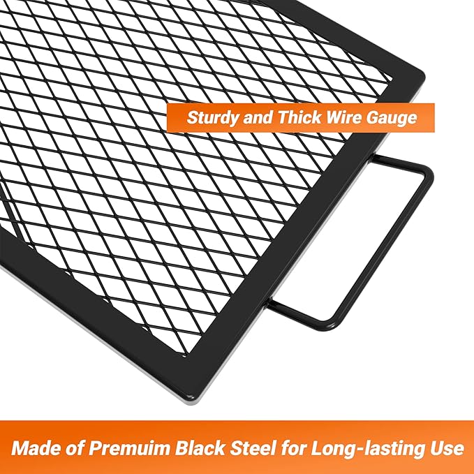 Onlyfire Rectangle X-Marks Fire Pit Cooking Grate, Campfire Grill Grate with Handles, Heavy Duty Steel BBQ Grill Grate for Outdoor, 40-Inch
