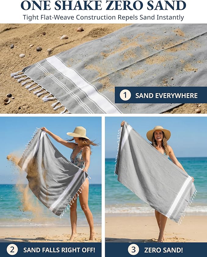 LANE LINEN Beach Towel, Oversized Beach Towel 39"x71", Lightweight Beach Essentials for Women, Large Pool Towel, Absorbent & Quick Dry, Sand Free Beach Towel - Alloy