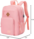 KEOFID Classic Travel backpack for Men and Women, Anti Theft Laptop Backpack with USB Charging Port for Work, Large Bag for College, Water Resistent(Bright Pink)