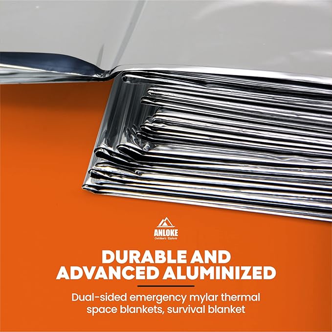 ANLOKE Emergency Blankets Mylar Thermal Blanket-(50 Pack) of Gigantic Space Blanket 82 * 64 in. Survival Blankets Heavy Duty Camping Gear,First Aid