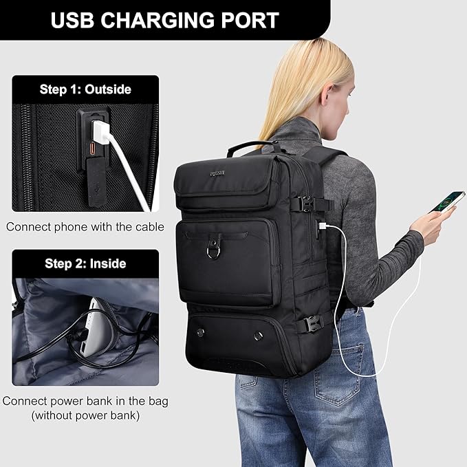 PIJUSHI Carry on Travel Backpack for Women Men Convertible Duffel Bag Backpack Large Luggage Rucksack Fit 16 Inch Laptop(PE039 Black)