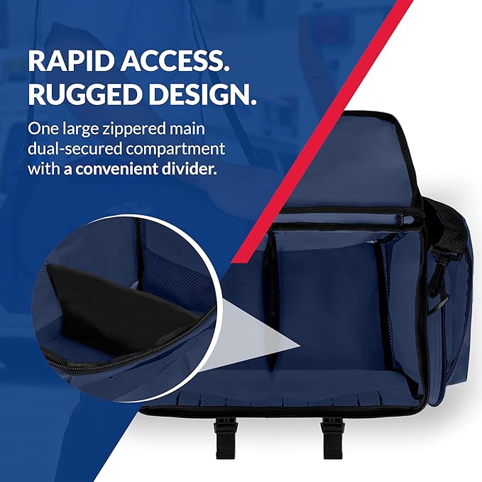 First Responder Trauma First Aid Kit Bag – Fully Stocked Emergency Medical Kit for Workplace, Vehicle & Home – OSHA & ANSI Compliant – Portable – Blue