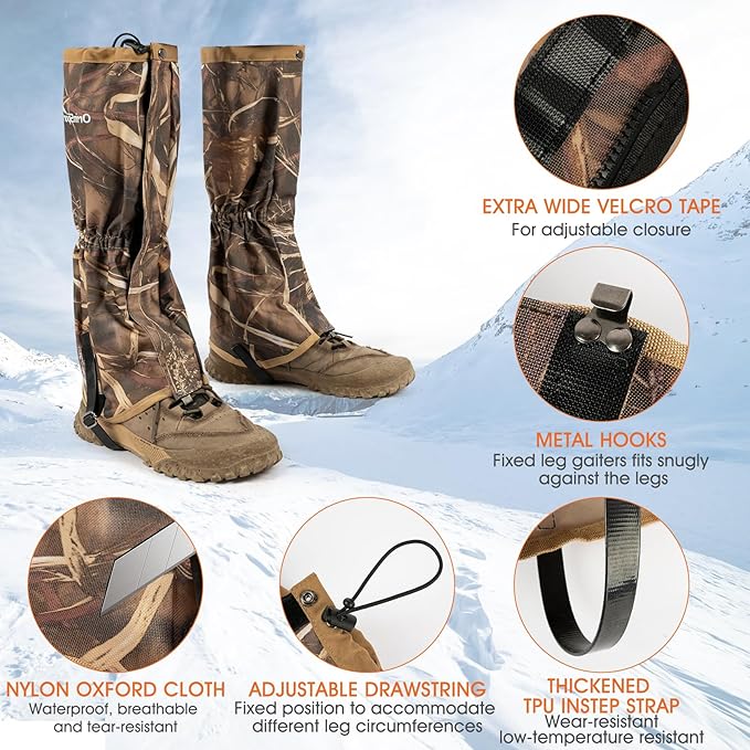 Waterproof Adjustable Leg Gaiters for Men and Women Snow Boot Gaiters for Hiking in Hunting Sand and Mud Mountain Climbing or Snowshoeing