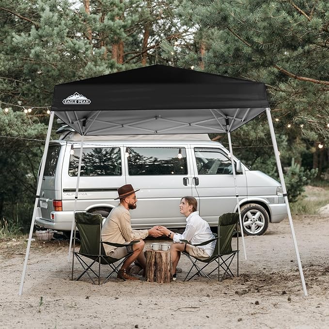 EAGLE PEAK 8x8 Slant Leg Pop-up Canopy Tent Easy One Person Setup Instant Outdoor Beach Canopy Folding Portable Sports Shelter 8x8 Base 6x6 Top (Black)