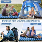 Camping Sleeping Pad, Ultralight Camping Mat with Pillow, Built-in Foot Pump Inflatable Sleeping Pads Compact for Camping Backpacking Hiking Traveling Tent,Double, Blue.